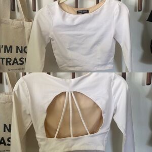 David Lerner New York white crop 3/4 sleeve cutout back top XS